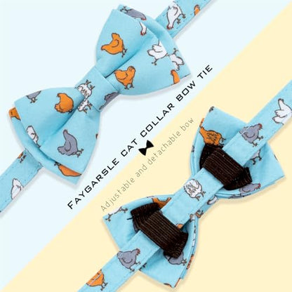 Faygarsle 2 Pack Chicken Pattern Cat Collar Set with Bandana and Bowtie, Light Blue, Breakaway Safety Clasp with Bell - color: Blue Chicken