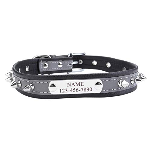 Custom Nameplate ID Tag Pet Collar with Name and Phone Number Reflective Rivets Punk Pet Accessories for Dog Cat - color: Black, size: X-Large