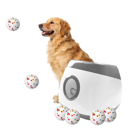 Automatic Dog Ball Launcher with 6pcs 2.5Inch ETPU Balls, White, Adjustable Distance 20-45ft, USB Rechargeable, Interactive Pet Toy-Blue (Grey-XL) - color: Grey-XL