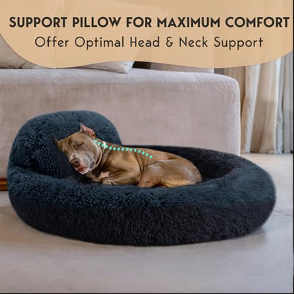 PetJett Dog Beds Large Sized Dog - 36'' Calming Round Bed, Washable Dog Bed - Anti-Slip Super Soft Donut Bed, Fluffy Faux Fur Anti-Anxiety Premium Comfort Pet Bed, Fits Dogs up to 80 lbs - Dark Grey - color: Dark Gray, size: Large - 36”L x 36”W x 8”Th