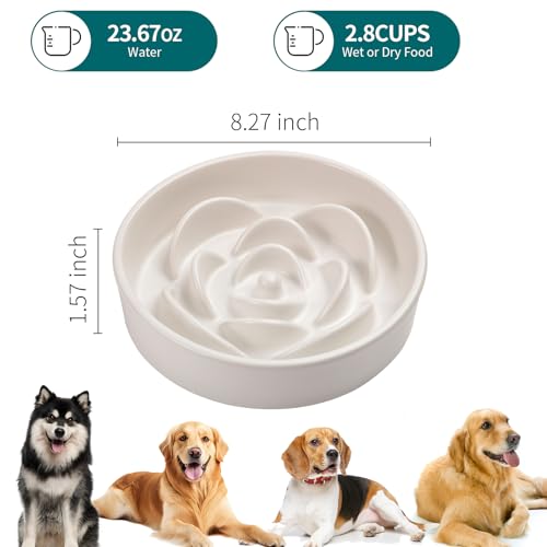 8.26 in White Ceramic Slow Feeder Dog Bowl for Medium and Large Breed,Pet Feeding Dog Food Water Dish Heavy Wighted,Puppy Bowl for Fast Eaters,Puzzle Slow Eating Dish Modern Maze - color: Upgraded White Slow Feeder