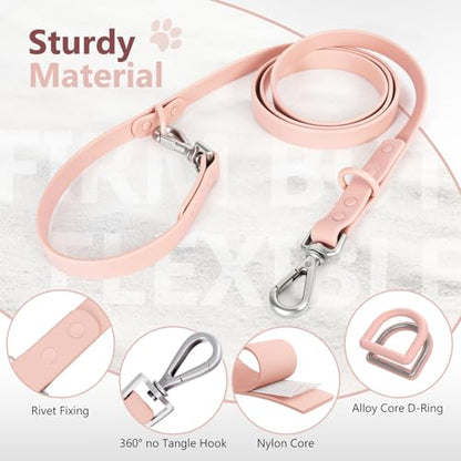 Waterproof Dog Leash, Easy to Clean, Pink PVC Leash with Multifunctional Dual Hooks, Adjustable 3ft-6ft for Walking, Heel Training, Swimming (Blush Pink) - color: Blush Pink