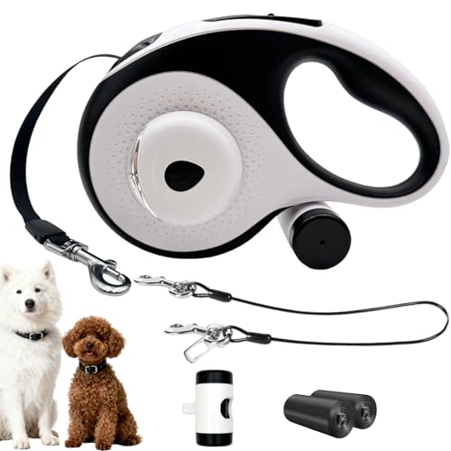 26ft Retractable Dog Leash for Large Dogs with Poop Bag Holder and LED Light,Heavy Duty Retractable Dog Leash with Chew Proof Extender,One-Hand Lock System,Impact-Resistant,Up to 110 lbs(Wihte) - color: Wihte