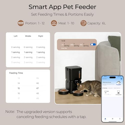 Automatic Cat Feeder for 3 Cats with Slow Feed, 6L Smart WiFi Pet Feeder, 2.4G & 5G Dual-Band, Battery Powered with 15-Day Battery Life, for Cats & Small Dogs (Black) - color: Black