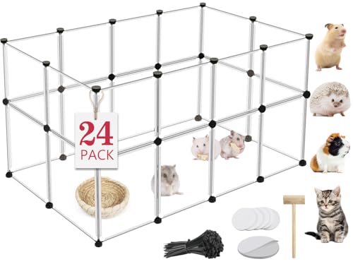 24 Panels Portable Small Animals Playpen,48"x 24"x 28" Transparent Pet Playpen,Portable Plastic Enclosure,Puppy Play Pen for Indoors Outdoor Pet Fence for Guinea Pigs,Bunny,Ferrets,Hamsters,Hedgehogs - color: Transparent, style: 24 Panels - 48"L x 24"W x