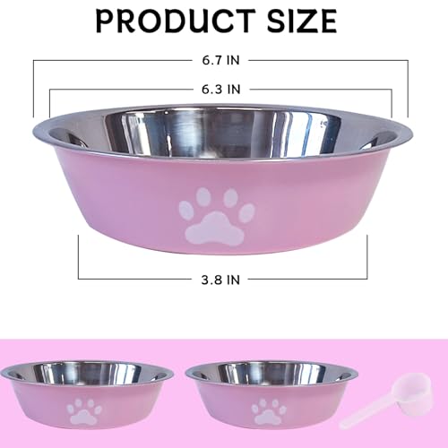 kathson 2 Pack Stainless Steel Dog Bowls,6" Spill Proof Metal Dog Food Bowls,Nonslip Rubber Bottom Pet Food and Water Bowl Set,Puppy Dishes Feeder for Medium Small Dogs,Pink - color: Pink, size: 2.5cups