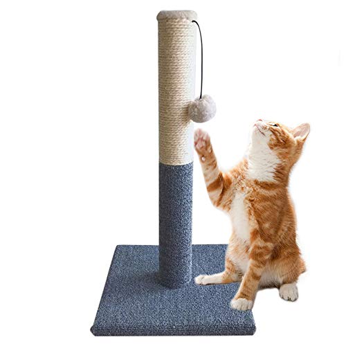 Cat Scratching Post Tower, Tall Cat Scratch Post, Natural Sisal Rope Scratcher Posts Refill for Indoor Cats, Carpet Cat Scratching Post with Replaceable Toys, Sturdy Base (Grey) - color: White