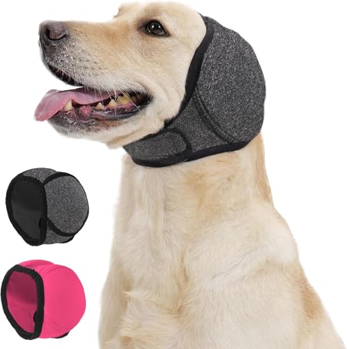 Dog Calming Hoodie Quiet Ear Cover for Noise Protection Anxiety Relief Ear Muffs, No Shake Ear Wraps for Dogs, Swim Cap Bath Blow Drying Headband Wraps for Ear Hematoma Groom Fireworks (S,Grey) - color: GREY, size: Small(Head Circle:10"-15")