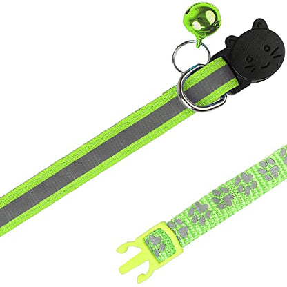 2 Pack Reflective Cat Collar Breakaway with Bell,Personalized Kitten Collars,Adjustable Safety Buckle Collar for Male Cats Girls & Boys (Light Green) - color: Light Green