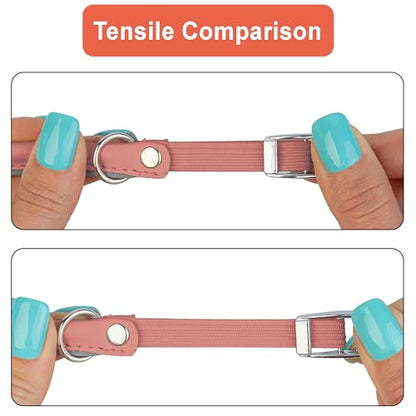 OOPSDOGGY Rolled Leather Cat Collar with Bell, Reflective Kitten Collars with Buckle Include Safety Elastic Strap - Adjustable Small Pet Collars for Boy Girl Cats (Peach) - color: Peach
