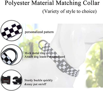 Roses&Poetry Dog Collar with Colourful Checkered Patterns, Adjustable Durable Puppy Collars for Small Medium Large Dogs (Black & White-S) - color: Checkered, size: S