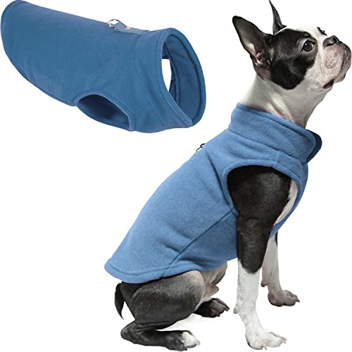 Gooby Fleece Vest Dog Sweater - Blue, X-Small - Warm Pullover Fleece Dog Jacket with O-Ring Leash for Small to Medium Dogs - color: Blue, size: X-Small (Around 4-lb)