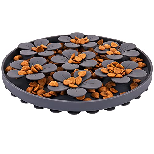Slow Feeder,Cat Help Slow Down Eating Speed Cut Flower Silicone Rubber Cute Slow Feeder for Puppy/Cat/Dog - color: Gray