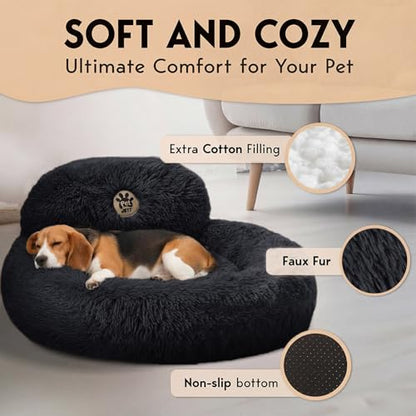 PetJett Calming Dog Bed Medium Size Dog - 30'' Donut Bed, Anti-Slip & Washable Super Soft Fluffy Plush Round Bed, Anti-Anxiety Premium Comfort Pet Bed, Fits Dogs up to 45 lbs - Black - color: Black, size: Medium - 30”L x 30”W x 8”Th