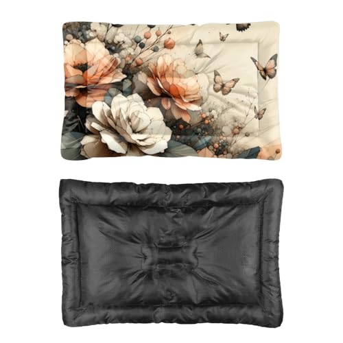 Comfortable Dog Beds with Anti-Slip Bottom, Florals Leaves Butterfly Kennel Chew Proof Crate Pad Pee Proof Dog Bed Breathable Cage Mat for Indoor& Outdoor Sofa Cars, Machine Washable 24 X 18 Inch - size: 24 × 18 inch