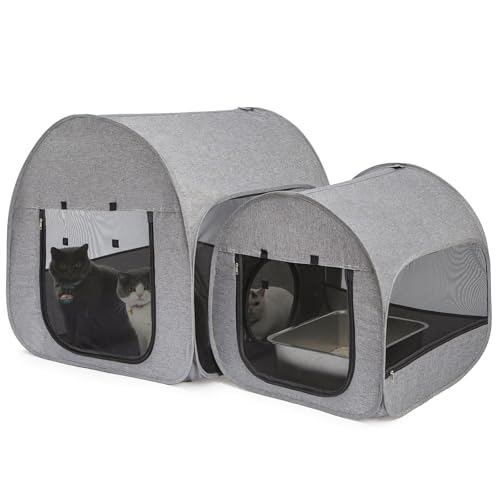Portable Cat Playpen, Delivery Room, Enclosure, Postoperative Recovery, House Design for Better Standing, Foldable Pet Tent for Indoor and Outdoor Use, Cat Houses & Condos Dark Gray - color: Grey