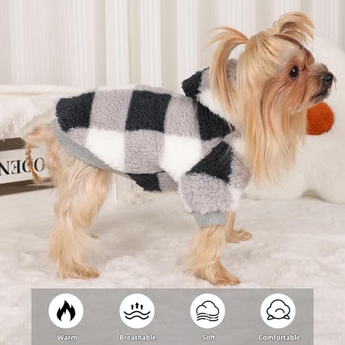 Dog Sweater for Small Dogs Hoodies， Winter Clothes Boy Girl Male Female，Fleece Hoodies Warm Pet Doggie Sweaters Coat Apparel - color: Black white grid, size: X-Small