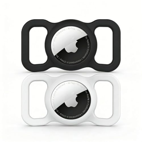 for AirTag Holder [2 Pack] Waterproof Silicone AirTag Dog Collar Holder Protective Case for Air Tag 1st & 2nd Gen(Black&White) - color: Black&White