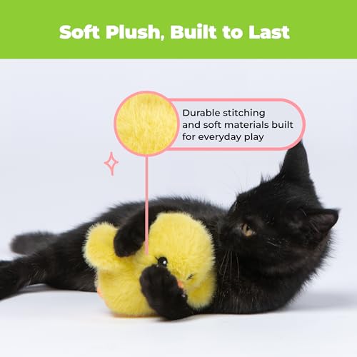 Catify Best Pet Supplies Flapping Duckling, Chick & Bird Cat Toy - Motion-Activated Wings, Realistic Chirps, Catnip-Infused Plush, USB-Rechargeable Indoor Cats & Kittens, Self-Play Enrichment - Yellow - color: Duckling Yellow