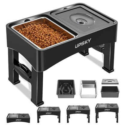 UPSKY 3-in-1 Elevated Dog Bowls Slow Feeder, Adjustable Stand, Stainless Steel Food & No Spill Pet Water Bowl for Small Medium Dogs - color: C-3 in 1 (Black)