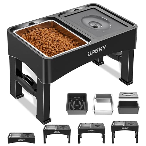 UPSKY 3-in-1 Elevated Dog Bowls Slow Feeder, Adjustable Stand, Stainless Steel Food & No Spill Pet Water Bowl for Small Medium Dogs - color: C-3 in 1 (Black)