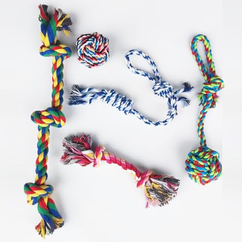 Large Tough Chew Toys for Aggressive Chewers Large Breed,Heavy Duty Dental Rope Toys Kit for Medium Dogs,5 Knots Indestructible Cotton Puppy Teething Chew Tug Toy Set of 5