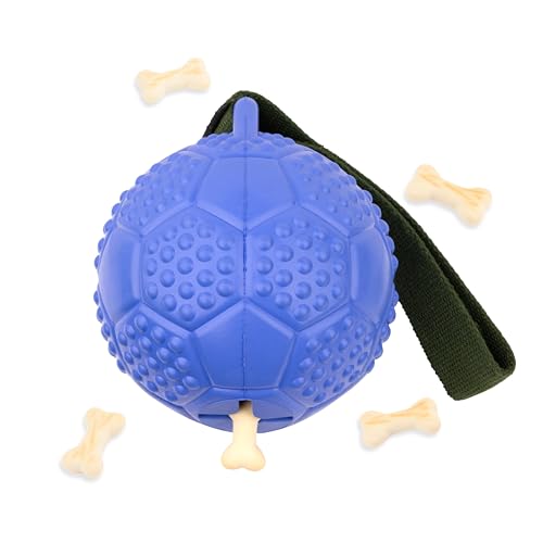 Fuzzl Eco Rubber Chuck & Treat Soccer Ball - Blue - Long Lasting Dog Chew Toys for Aggressive Chewers Strong Dog Toy for Dogs Durable Puppy Toys - style: Football Blue