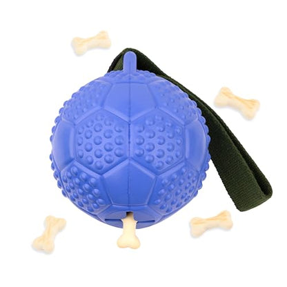 Fuzzl Eco Rubber Chuck & Treat Soccer Ball - Blue - Long Lasting Dog Chew Toys for Aggressive Chewers Strong Dog Toy for Dogs Durable Puppy Toys - style: Football Blue