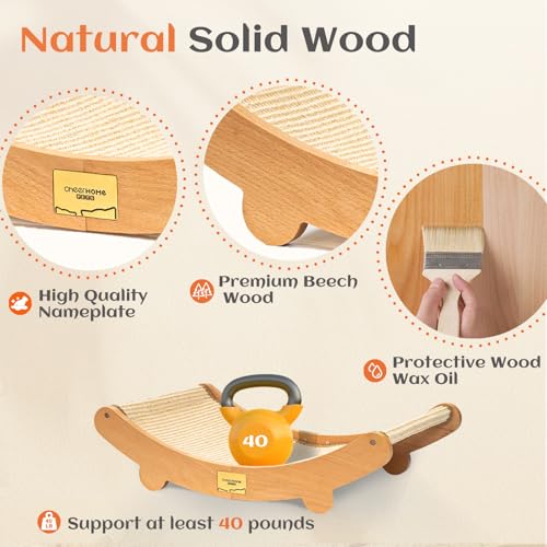 Sisal Cat Scratcher Bed for Indoor Cats Hammock for Scratching Pad Cat Chair Natural Sisal Scratch Post for Large Cats Scratcher Lounge, Wooden Cat Furniture(Large) - size: Standard