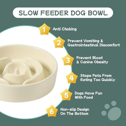 Havniva 6.1” Raised Slow Feeder Dog Bowls, 0.9 Cups Ceramic Dog Bowl Slow Feeding for Small Breed, Elevated Puzzle Dog Food Bowl with Wooden Stand Non-Slip Anti-Gulping & Anti-Choking - color: 1 x Light Yellow+Stand-A, size: 6.1inch-New