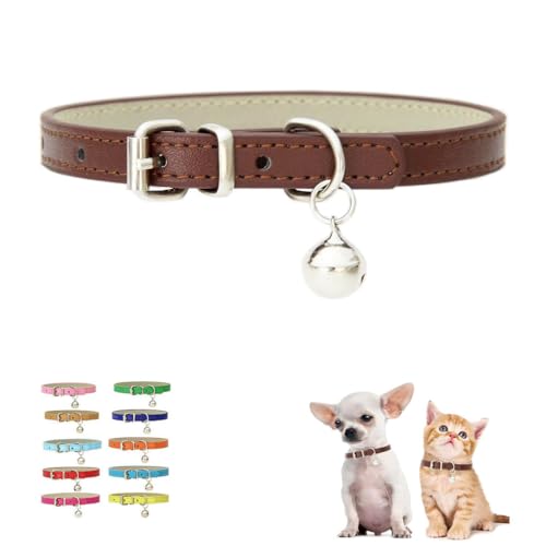 Dog Collar XS with Bell,Cat Bell Collar, Boy Kitten Collar Soft Faux Leather Adjustable for XXS Xs Small Pet Dogs Animal Litter Tiny Kitten Male,Brown XSmall - color: Brown, size: XS for Neck 8"-10.5"