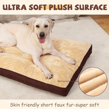 Dog Crate Bed Waterproof Deluxe Plush Dog Beds with Removable Washable Cover Anti-Slip Bottom Pet Sleeping Mattress for Large, Medium, Jumbo, Small Dogs, 35 x 22 inch, Brown - color: Brown, size: 35.0"L x 22.0"W x 3.0"Th