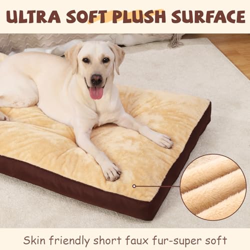 Dog Crate Bed Waterproof Deluxe Plush Dog Beds with Removable Washable Cover Anti-Slip Bottom Pet Sleeping Mattress for Large, Medium, Jumbo, Small Dogs, 41 x 27 inch, Brown - color: Brown, size: 41.0"L x 27.0"W x 3.0"Th