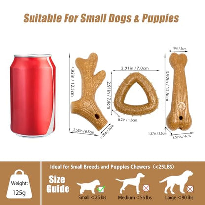 Dog Chew Toys for Aggressive Chewers, 3 Pack Nylon & Wood Puppy Teething Bone Toy Set with Chicken Flavor, Durable Tough Bones Chewing Toys for Puppies & Small Dogs - style: 3Pack-Small