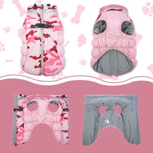 Lelepet Warm Dog Winter Coat Dog Coats for Small Dogs Waterproof Dogs Jacket with Harness Built in Reflective Cold Weather Coats Windproof Zip-Up Winter Fleece Vest Snowsuit Chihuahua Pink Camo - color: Pink Camo, size: X-Small
