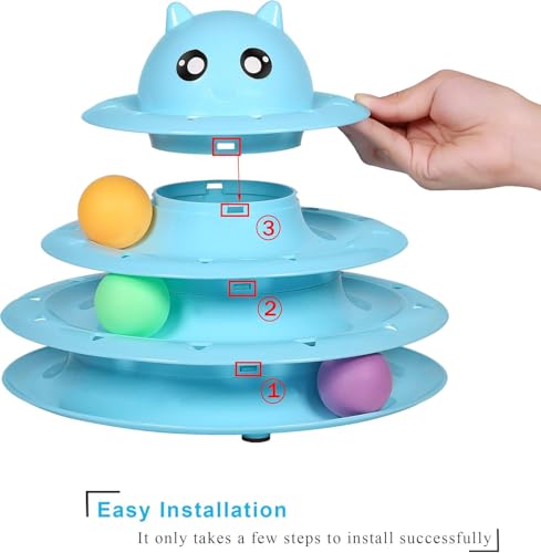 UPSKY Cat Toy Roller 3-Level Turntable Cat Toys Balls with Six Colorful Balls Interactive Kitten Fun Mental Physical Exercise Puzzle Kitten Toys - color: Blue