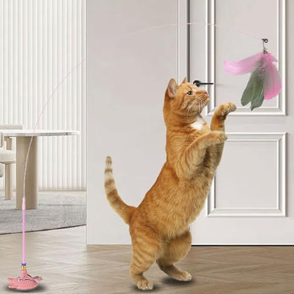 Interaction Suction Cup Cats Teasing Stick Toy for Cats Indoor Exercising Feathered Wand Hunting Rod Toy Cats Teasing Supply