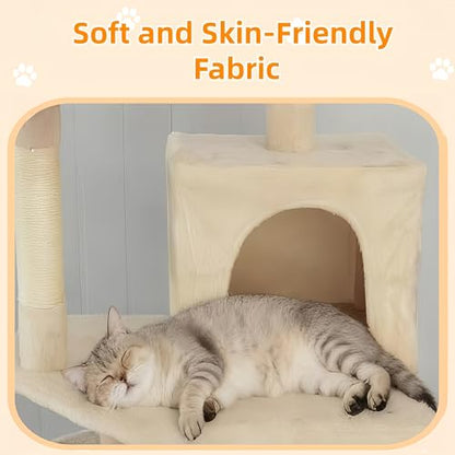 Cat Tree 60.63 inches Cat Tower for Indoor Cats, Multi-Level Cat Condo Furniture with Scratching Posts, Plush Perches, Activity Center with Cozy Basket & Hammock for Cats(Beige) - color: Beige