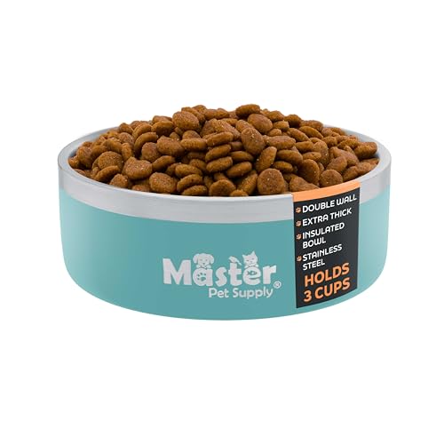 Master Pet Supply Stainless Steel Dog Bowls - 25 oz, Heavy Duty - Aqua Sky, Double Wall Extra-Thick Insulated, Non-Slip Pet Water Bowl for Dogs, Cats & Pets, Anti Rust Metal, Dish Washer Safe - color: Aqua Sky, size: 3 Cups (25 oz)