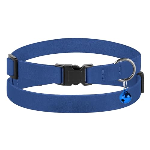 Breakaway Cat Collar Leather with Removable Bell - 13 Colors Available - Soft Adjustable Girl Boy Safety Lightweight Pet Kitten Collars Pink Brown Blue Green Red Orange Black (Blue) - color: Blue