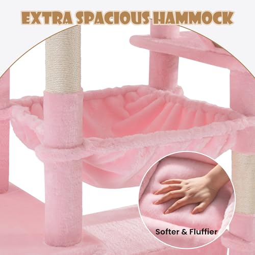 SHA CERLIN 81in Multi-Level Tall Cat Tree Tower for Indoor Kitties/Larger Cat Condo Furniture with Hammock/Cozy Pussycat Perches/Sisal Scratching Posts/Pet House/Wide Base/Pink - color: Pink