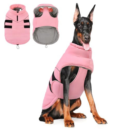 Peferhouse Dog Warm Winter Coats for Large Dogs Female, Dog Cold Weather Coat Dog Windproof Reflective Jacket with Harness Hole Thick Dog Vest Jacket Pink 4XL - color: Pink, size: XXXX-Large