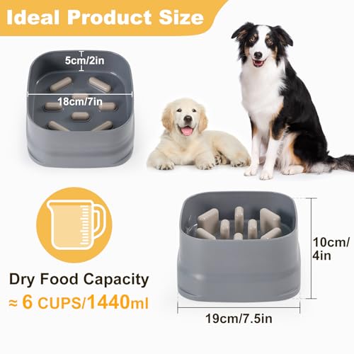 Slow Feeder Dog Bowls Large Breed Puppy Puzzle Feeding Dish Maze Feed Bowl Small Medium Dogs Plate Adjustable Ridges to Slower Down Eating Anti-slip Easy to Clean Indoor Use 7.5*7.5*4 in(Grey)