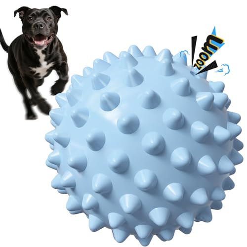 3.5" Durable Squeaky Dog Ball Toy for Puppy Medium Large Dogs(25-80 lbs): Bacon Flavored Blue Spiky Rubber Bouncing Floating Balls for Dogs, Tough Large Outdoor Dog Water Fetch Toys, Dog Gifts - color: Party Blue