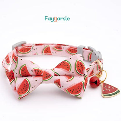 Faygarsle 2 Pack Cute Cat Collar with Bell Breakaway Bowtie for Male Female Cats Soft Fancy Pink Yellow Watermelon Lemon Pattern Spring Summer Cat Collar for Boy Girl Cats - color: Watermelon&Lemon
