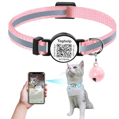 Reflective Kitten Collars with Bell,Cat Collar Breakaway with QR Code Name Tag, Cat ID Tag Personalized, Ultra-Durable, Adjustable, Fits Most Girl Boy Small Large Cats (Pink Reflective)