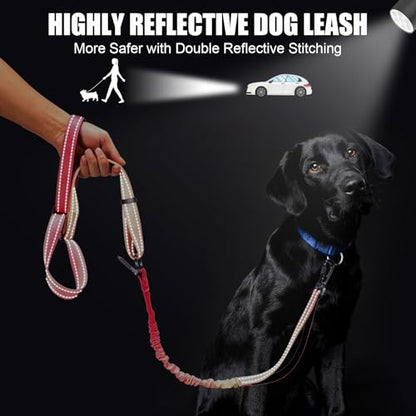 Heavy Duty Hands Free Dog Leash, 5-7 FT Reflective Adjustable Waist Dog Leash Belt with Padded Handles, Shock Absorbing Bungee and Car Seat Belt for Large Medium Dogs (Gradient Rose, XL) - color: Gradient Rose