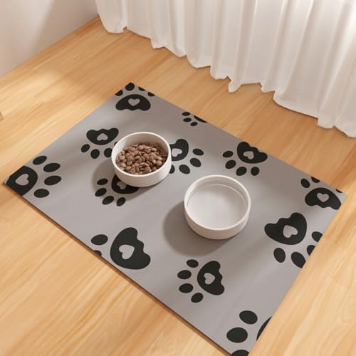 Pet Feeding Mats 17"x28"- Absorbent Pet Food Mat, Large Dog Food Mat, Rubber Mat for Cat Bowls, Pet Placemats for Food and Water, Dog Water Matt for Sloppy Drinker, Dark Grey - color: Grey, size: 17"x28"