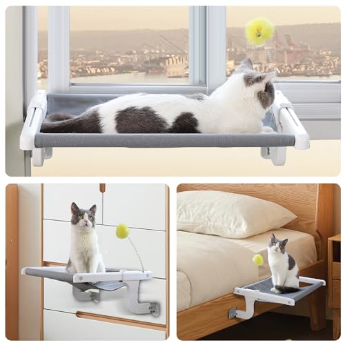 SVD.PET Cat Window Perch, Cat Hammock Window Seat with Sturdy Metal Frame for Large Cats and Kittens, Easy to Adjust for Windows & Bedsides, No Suction Cup No Drilling