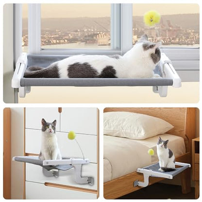 SVD.PET Cat Window Perch, Cat Hammock Window Seat with Sturdy Metal Frame for Large Cats and Kittens, Easy to Adjust for Windows & Bedsides, No Suction Cup No Drilling